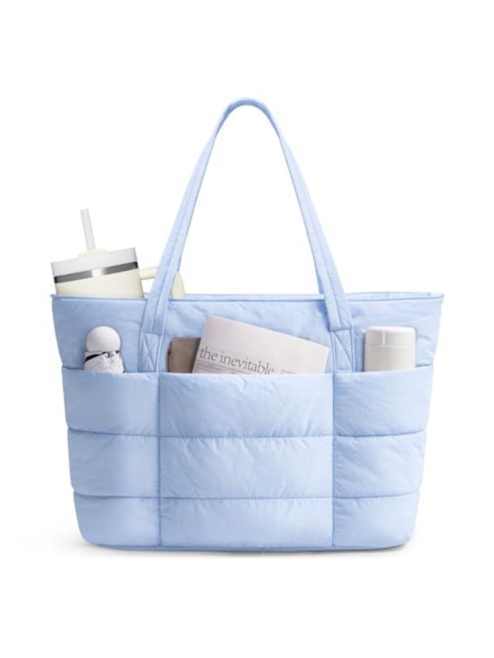 Quilted Puffer Tote Bag Nylon Lightweight Travel Work Laptop Tote